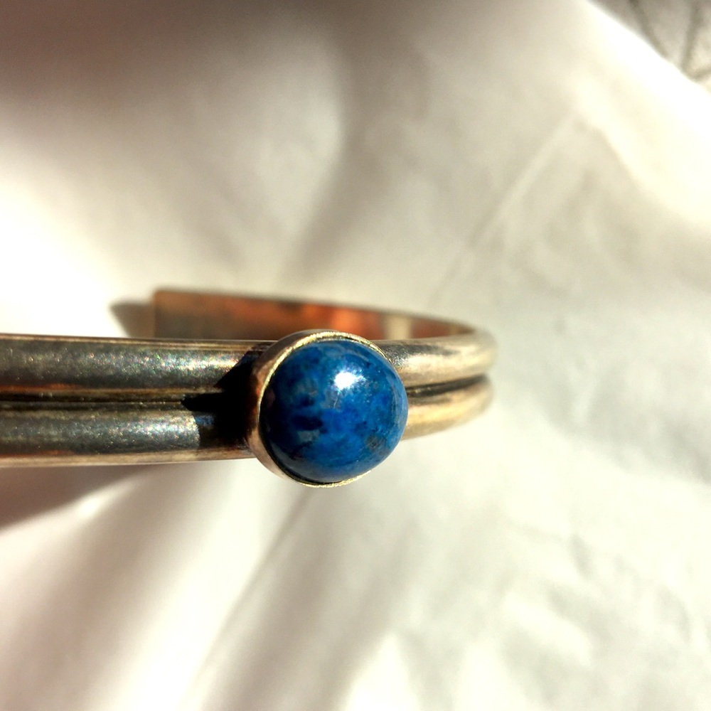 Pretty Silver Cuff Bracelet with Blue Stone